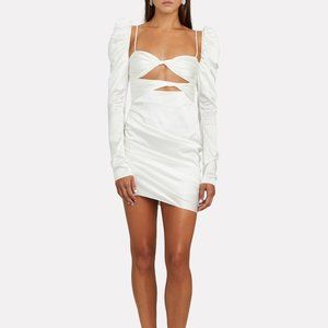 The Bar Silk Twist Dress Ivory White Silk Puff Long Sleeve